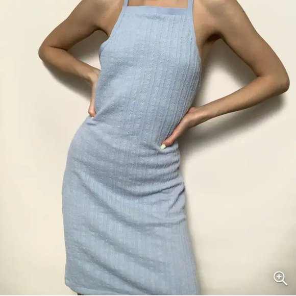 ZARA Baby Blue Bodycon Knit Dress - Size Small - Picture 1 of 6